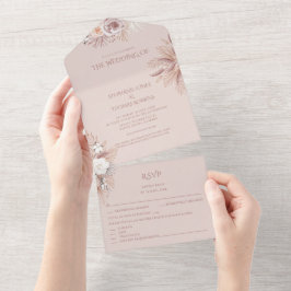Invitación de boda todo en uno de hierba de pampas