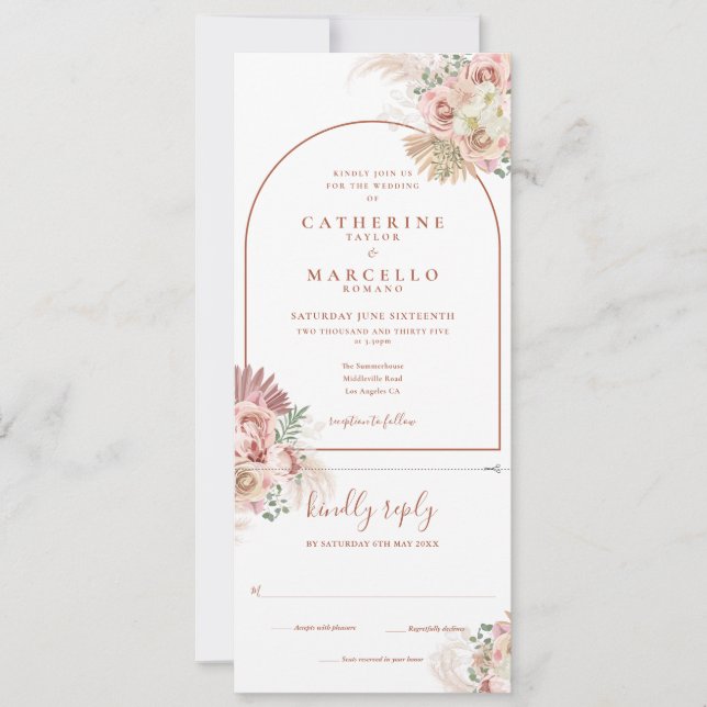 Invitación de boda todo en uno de hierba de Pampas (Anverso)