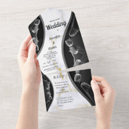 Invitación de boda todo en uno de mármol blanco y 