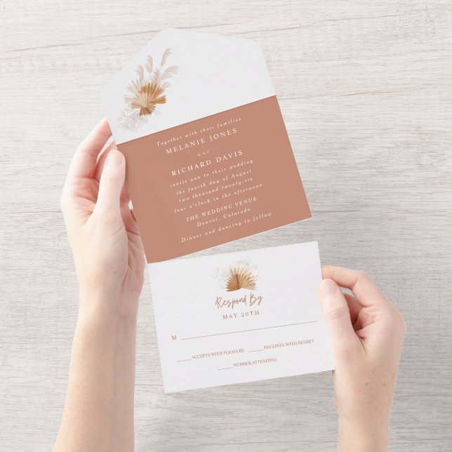 Invitación de Boda Todo en Uno de Pampas Boho (desgarro)