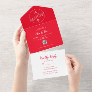 Invitación de boda todo en uno de rojo brillante y