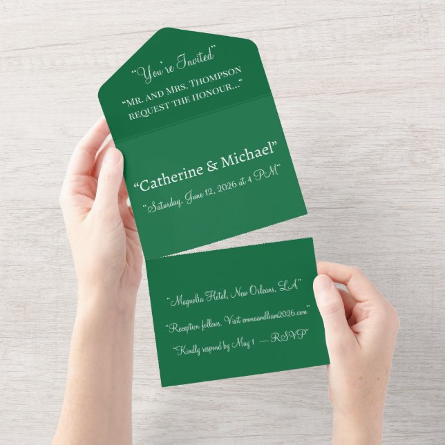 Invitación de boda todo en uno Deep Green – Modern (desgarro)
