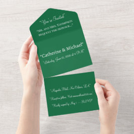 Invitación de boda todo en uno Deep Green – Modern