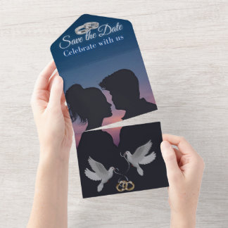 Invitación de boda todo en uno en blanco