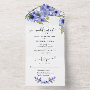 Invitación de Boda Todo en Uno Flor de Cerezo Azul