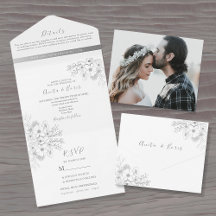 Invitación de Boda Todo en Uno Floral Plateada