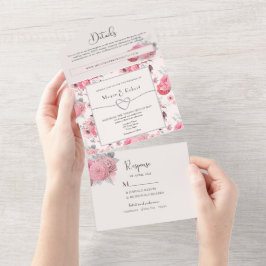 Invitación de Boda Todo en Uno Floral Sonrojo