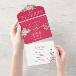 Invitación de Boda Todo en Uno Fuchsia Floral + Fo