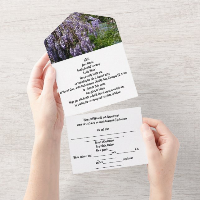 invitación de boda todo en uno glicina  (desgarro)