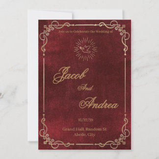 Invitación de boda todo en uno granate y dorado