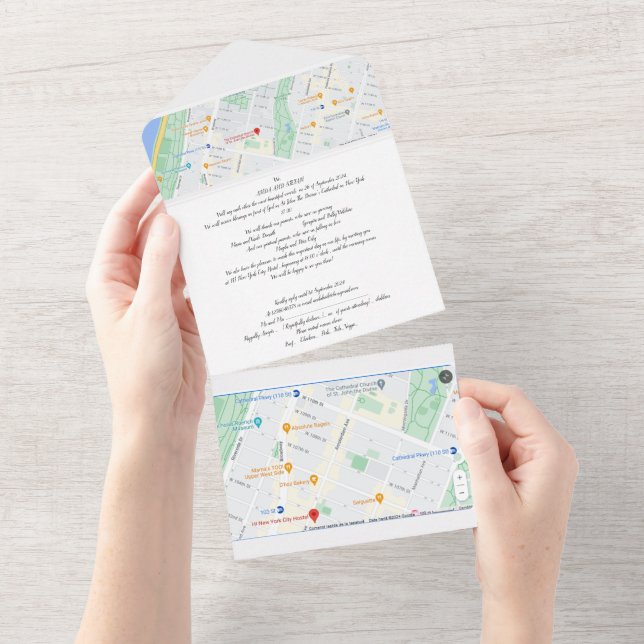 Invitación de boda todo en uno incluye mapas (desgarro)