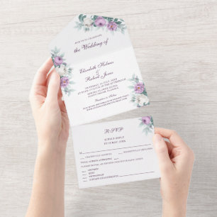 Invitación de boda todo en uno Lavanda Púrpura
