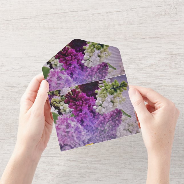 invitación de boda todo en uno lila blanco violeta (Apertura)