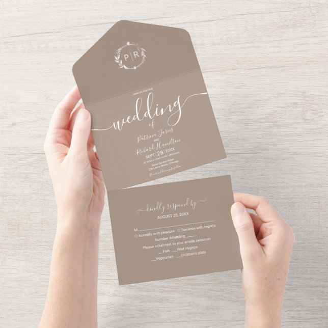Invitación de Boda Todo en Uno Monograma Grullo (desgarro)