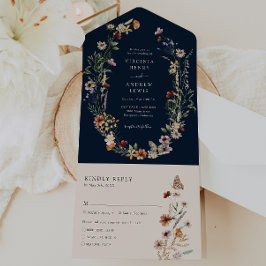 Invitación de boda todo en uno Navy