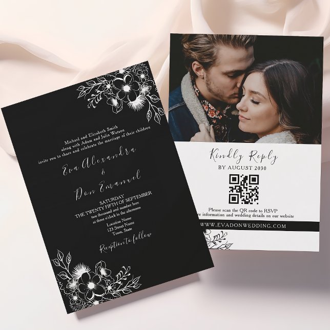 Invitación de boda todo en uno negro y blanco (Subido por el creador)