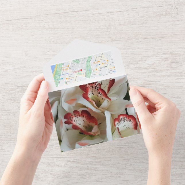 Invitación de Boda Todo En Uno Orquídeas Foto Mapa (Apertura)
