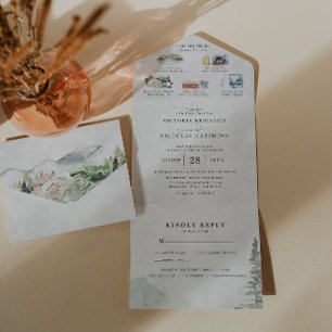 Invitación de boda todo en uno para viñedo de mont