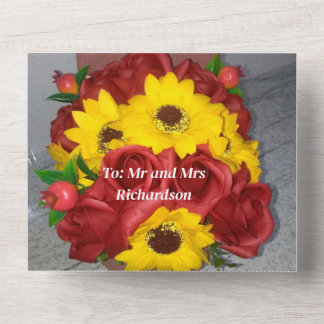 invitación de boda todo en uno rosas rojas girasol