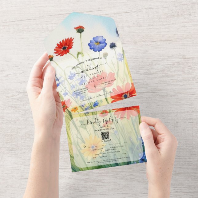 Invitación de Boda Todo en Uno SpringMeadow Wildfl (desgarro)