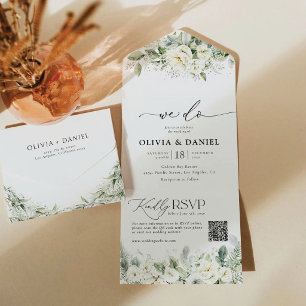 Invitación de boda todo en uno verde grisáceo polv