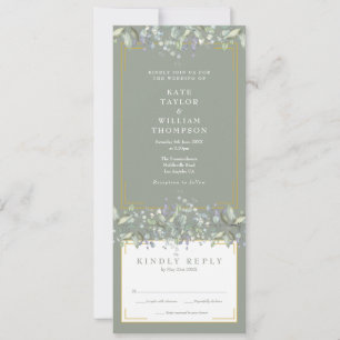 Invitación de Boda Todo en Uno Verde Salvia Floral