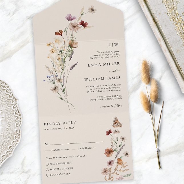 Invitación de boda todo en uno Wildflower (Wildflower All in One Wedding Invite
)