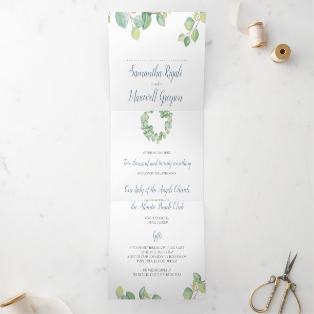 Invitación de Boda Todo Incluido de Eucalipto Rúst (Interior)