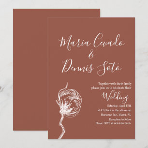 Invitación de boda tonos terrosos con flores dibuj