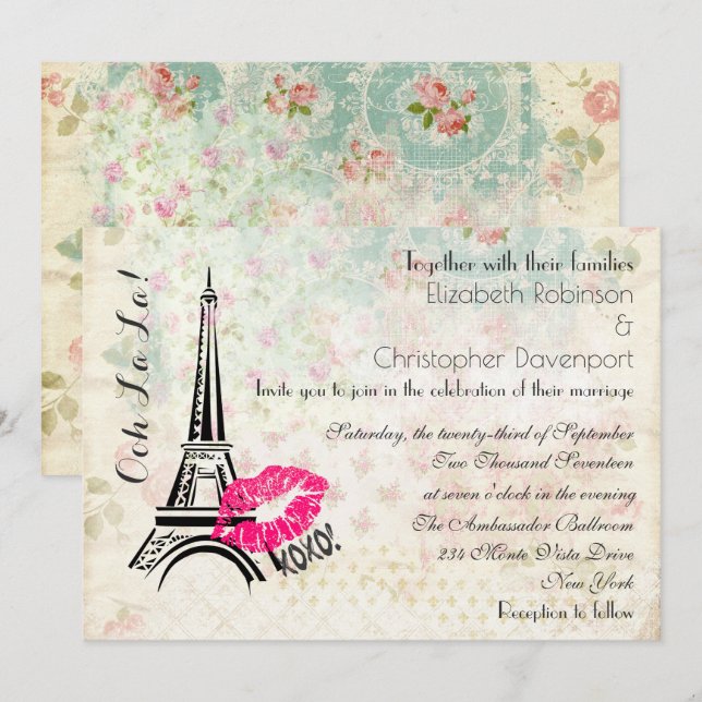 Invitación de Boda Torre Eiffel Ooh La La París (Anverso / Reverso)