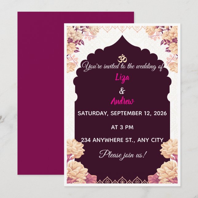 Invitación de boda tradicional floral mandala (Anverso / Reverso)