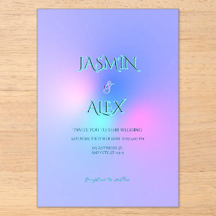 Invitación de boda transparente con color degradad