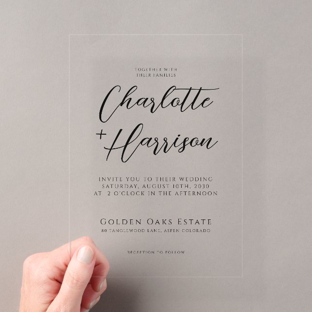 Invitación de boda transparente con letra manuscri (Insitu (portátil))