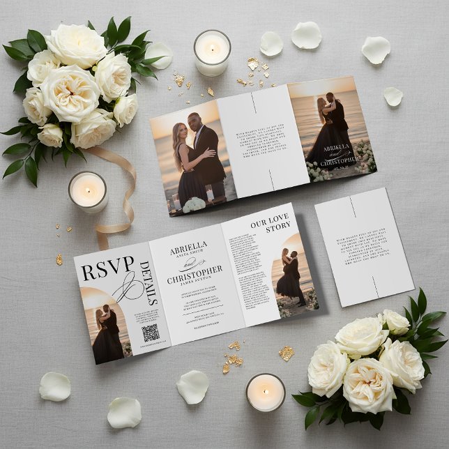 Invitación de Boda Tri-Fold con Foto Elegante (Elegant Wedding Invitation with Photos | Booklet wedding invitation | Tri-fold Wedding Invitation)
