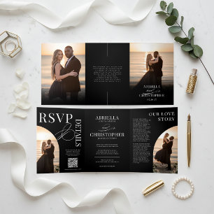 Invitación de Boda Tri-Fold con Foto Elegante