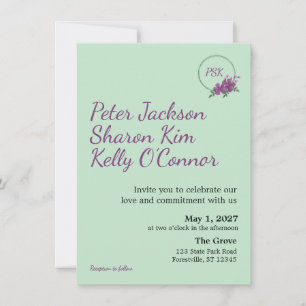 Invitación de boda tríada de corona floral