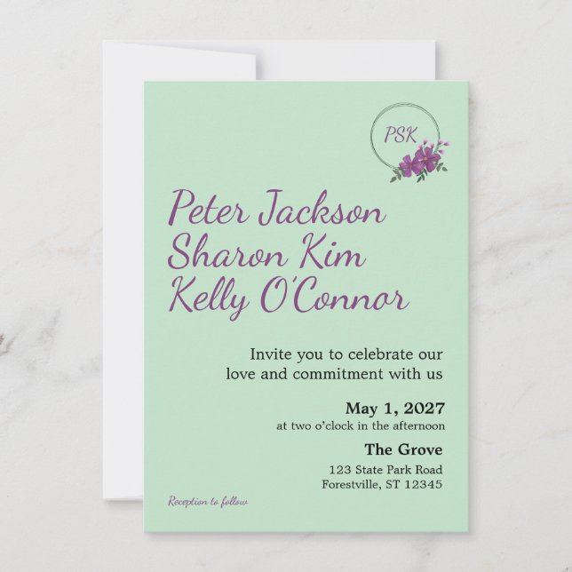 Invitación de boda tríada de corona floral (Anverso)