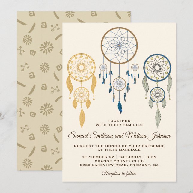 Invitación de boda tribal Bohemian Dream Catcher (Anverso / Reverso)