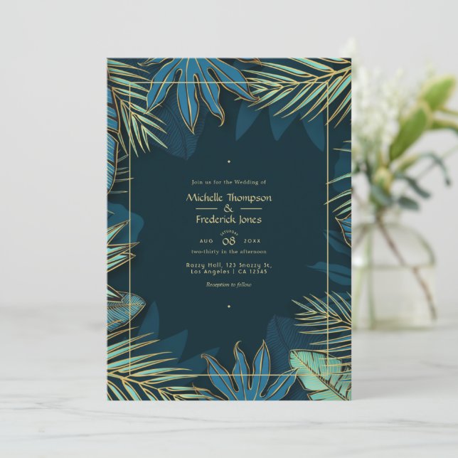 Invitación de boda tropical (Anverso de pie)