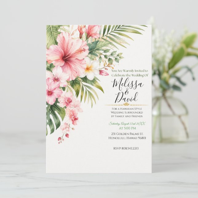 Invitación de boda tropical (Anverso de pie)