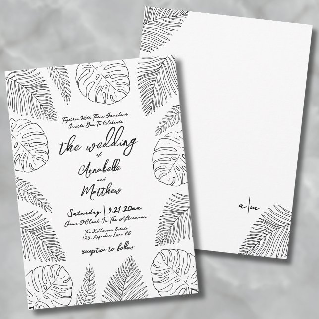 Invitación de Boda Tropical (Hand Drawn Leaves Tropical Wedding Invitation)