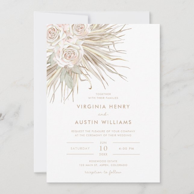 Invitación de boda tropical acuarela boho (Anverso)