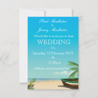 invitación de boda tropical barco de pesca viejo