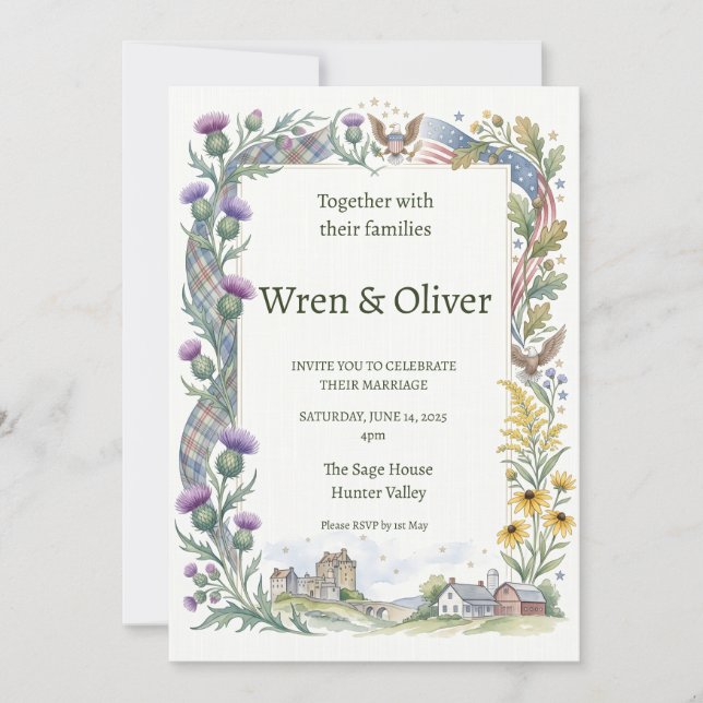 Invitación de boda tropical colorida (Anverso)