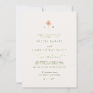 Invitación de boda tropical con palmera