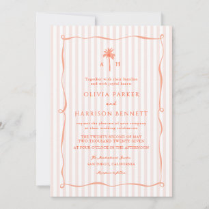 Invitación de boda tropical con palmera rosa meloc