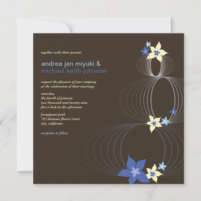 Invitación de Boda Tropical de Frangipani Azul Ike (Anverso)