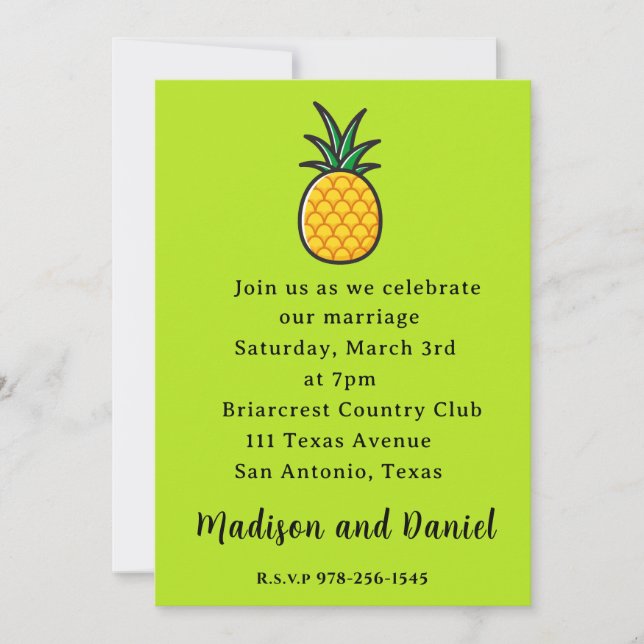 Invitación de boda tropical de piña (Anverso)