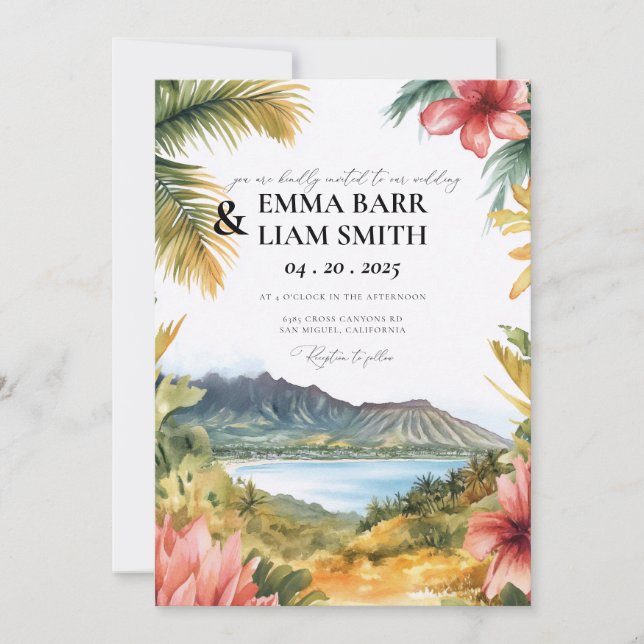 Invitación de boda tropical de playa en Kauai HAWA (Anverso)
