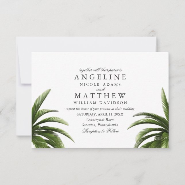 Invitación de boda tropical del verde de la (Anverso)